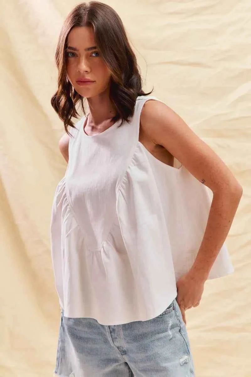 SO ME Game Day Color Denim Ruched Sleeveless Top df666c3a14b043eda85cd964e0419824-Max-Origin