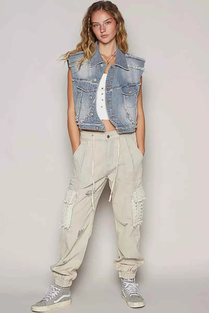 POL Assymetrical Front Closure Raw Hem Denim Vest df6a6916-9d93-4ef4-9805-da06385ef7de-Max-Origin