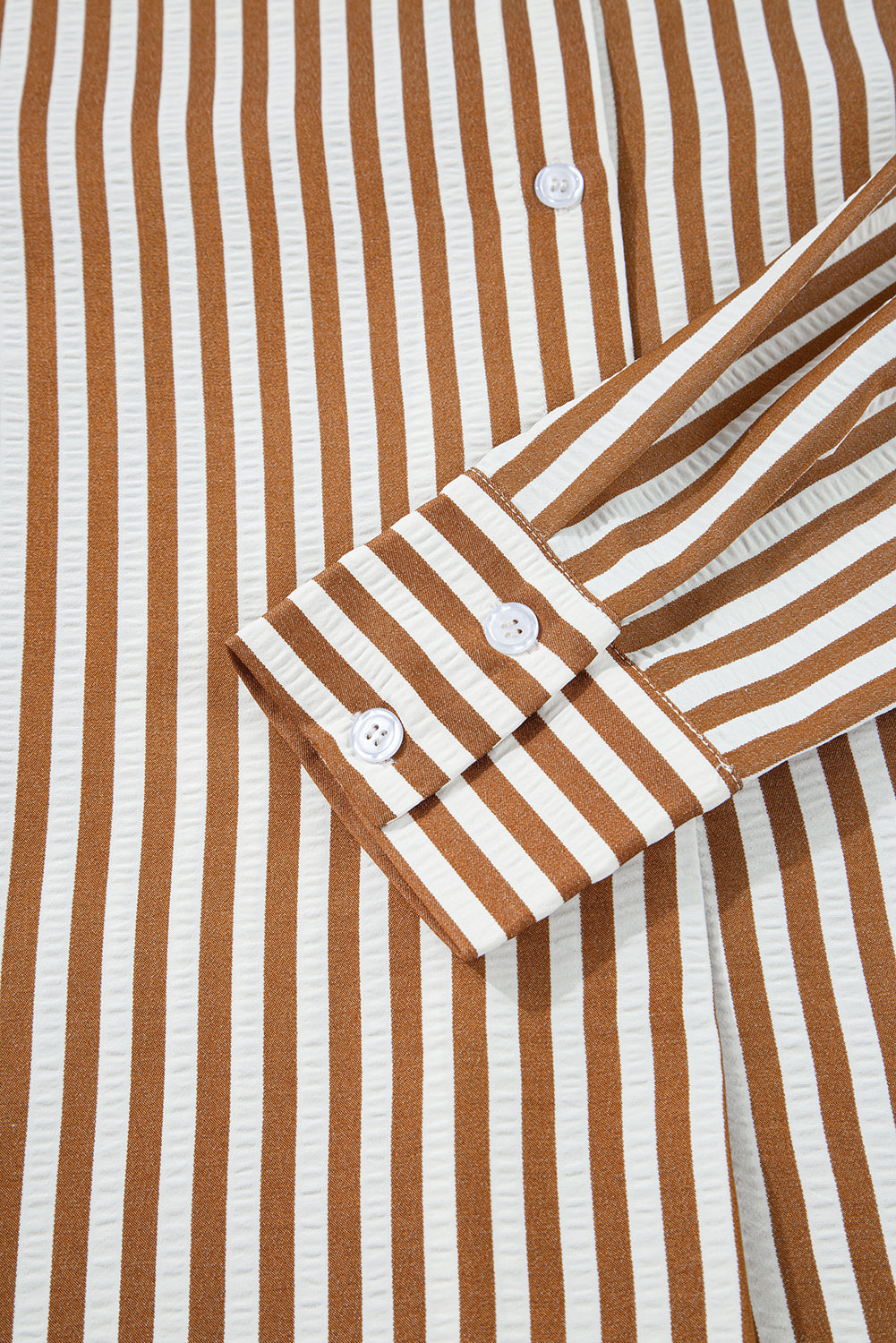 Brown Stripe Ruffle Hem Collared Long Sleeve Shirt Mini Dress df6c5759dba90b27