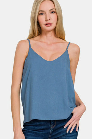 Two Layered Spaghetti Strap Cami Dusty Blue df7407cb-e312-4312-9b2b-aa6ba13d661c-Max