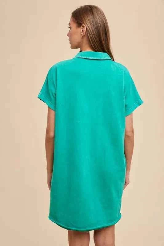 Mineral Washed Johnny Collar Short Sleeve Dress df764a04-cfca-48e0-88e3-b05b6cc74c76-Max