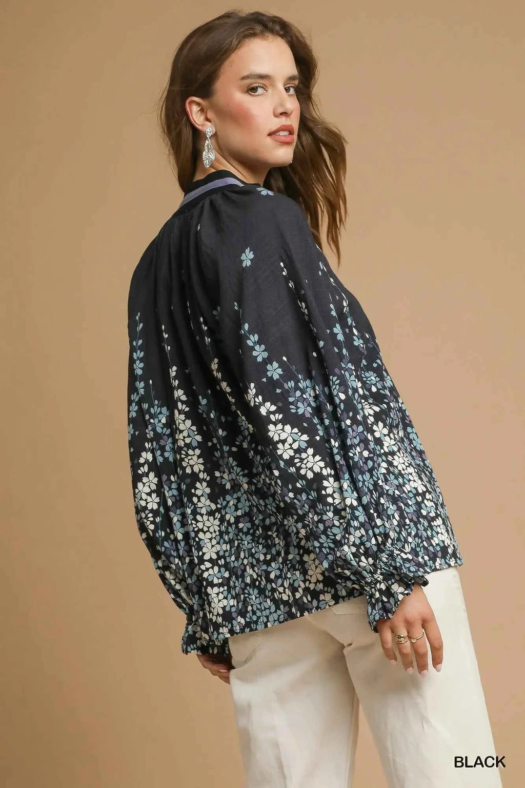Umgee Full Size Floral Vine Print Blouse with Balloon Sleeves Plus Size df777f86-90fc-4522-a469-3852fe00f638-Max-Origin