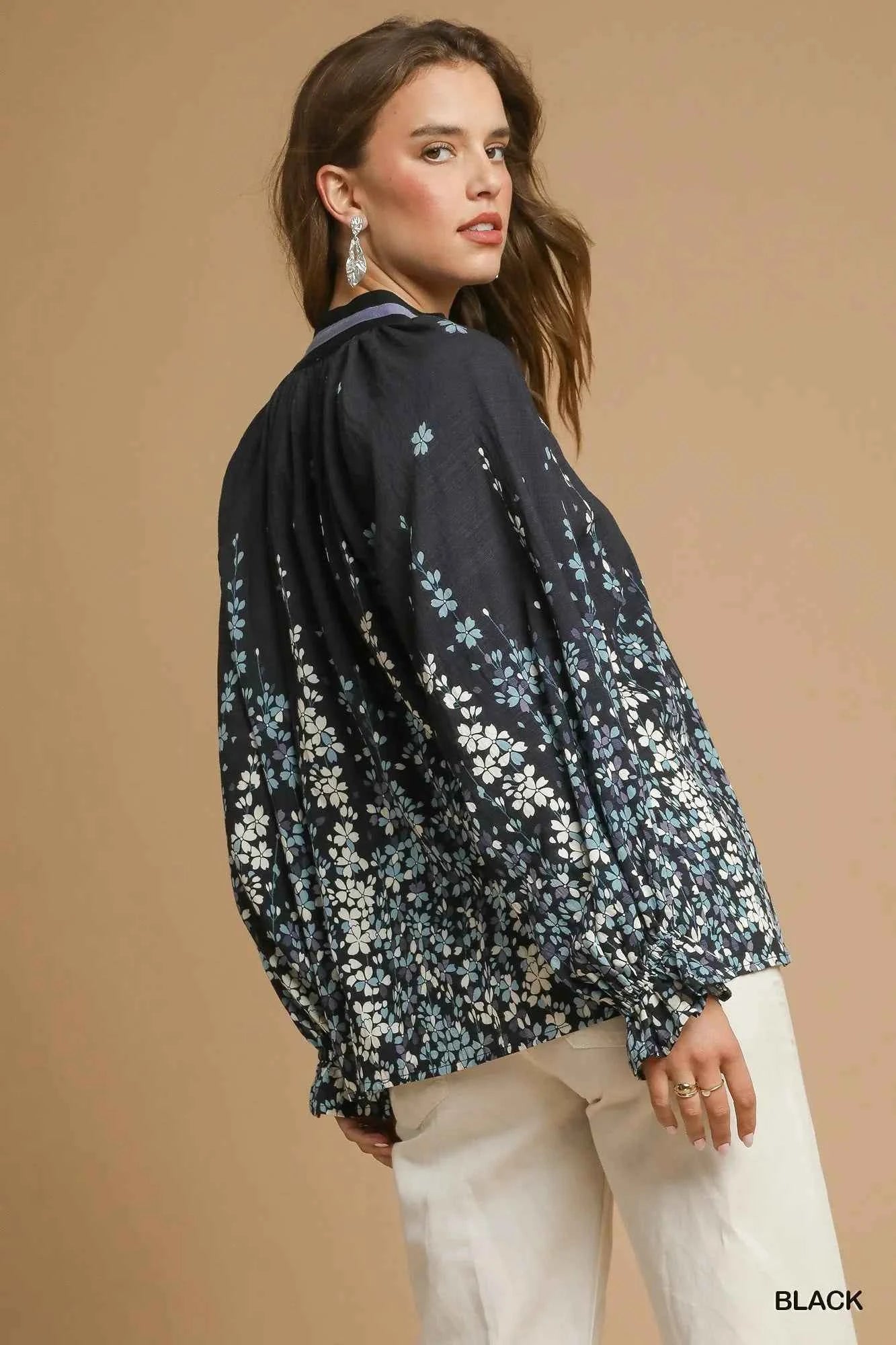 Umgee Full Size Floral Vine Print Blouse with Balloon Sleeves Plus Size df777f86-90fc-4522-a469-3852fe00f638-Max-Origin