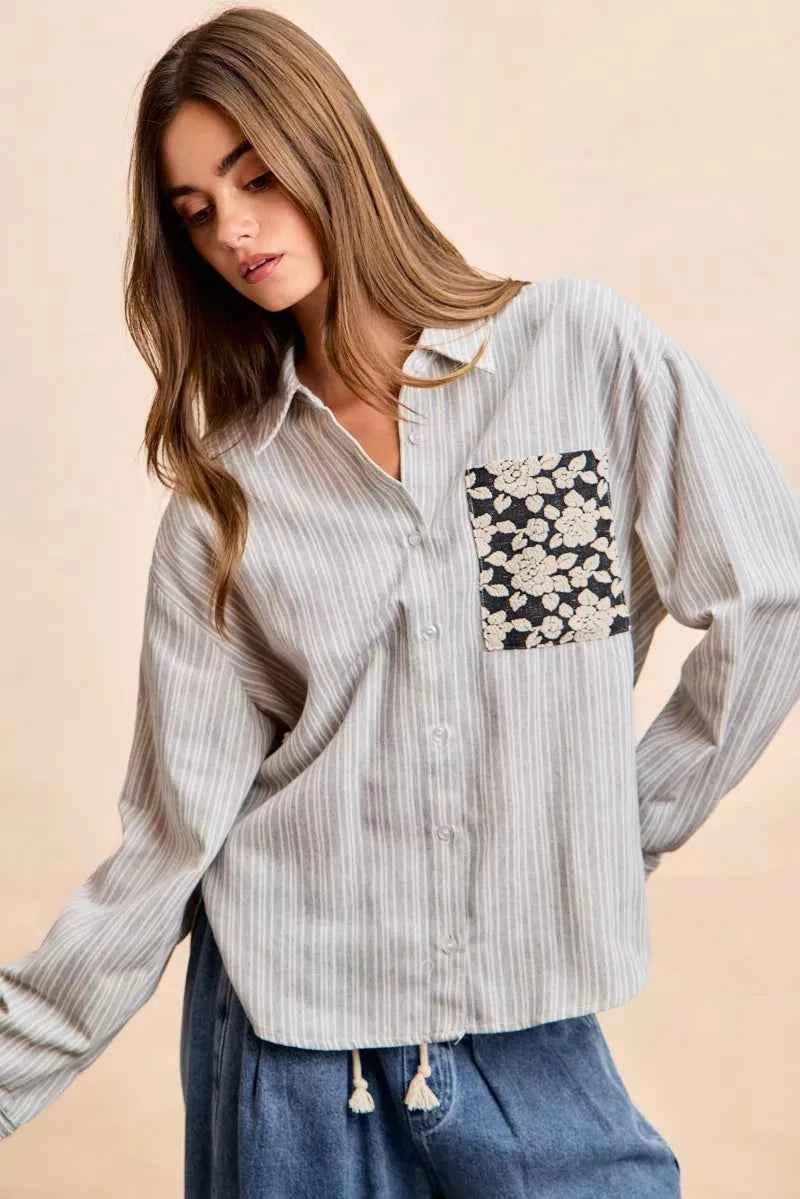 BiBi Flower Jacquard Knit Patch Pocket Stripe Shirt df7cdafa2a80422c84a456d4b7bf97b2-Max-Origin