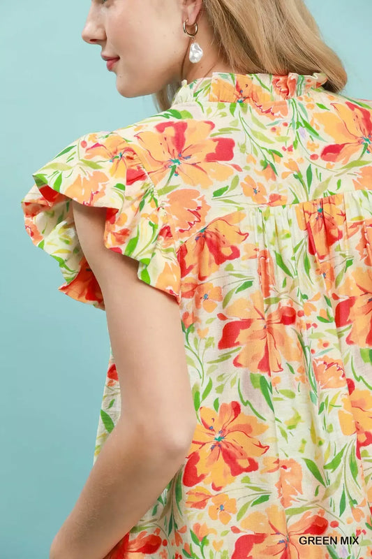 Smocked Yoke Ruffle Sleeve Floral Blouse df7ee874-f1c5-4538-a714-6fe8268c9136-Max-Origin
