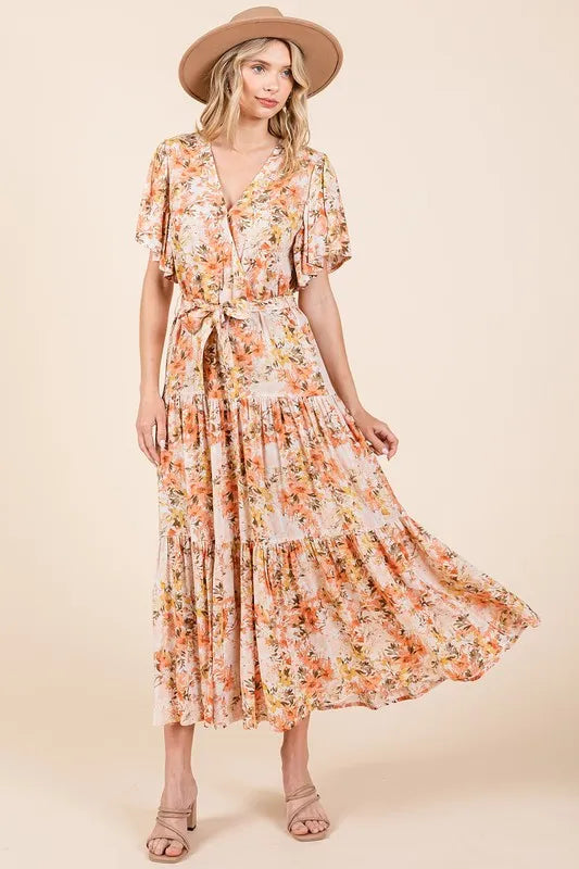 Mittoshop Floral Tie Waist Flutter Sleeve Tiered Dress df80c38d-df12-44e7-8a80-e33f8fba7b9f-Max