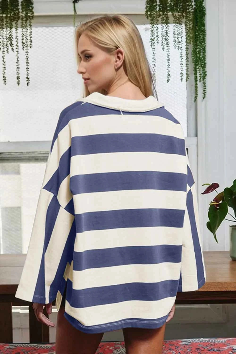 Oh Striped Johnny Collar Long Sleeve T-Shirt df80f193-10a5-452d-8266-3c194d394c8e-Max