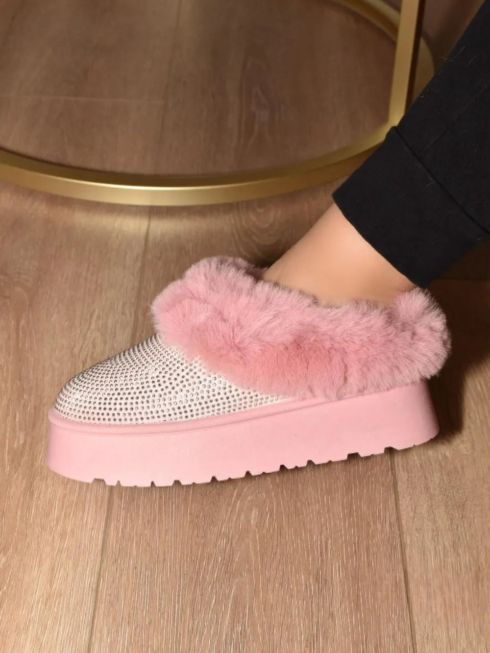 WILD DIVA Embellished Faux Fur Platform Booties Pink df88a5bf-5beb-4156-8feb-cf5330badb1a-Max