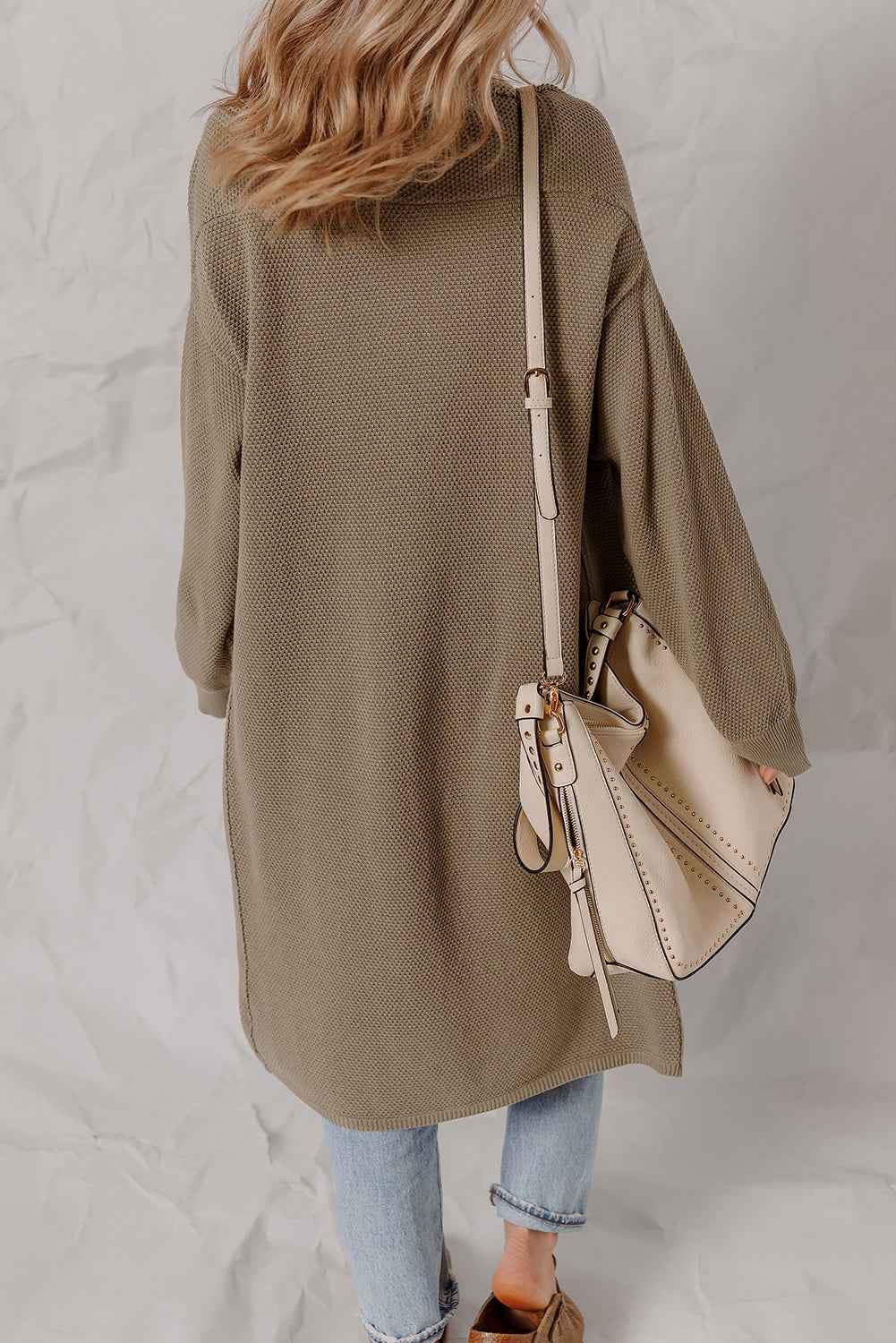 DUNE Solid Color Textured Knit Open Front Oversize Midi Sweater Cardigan