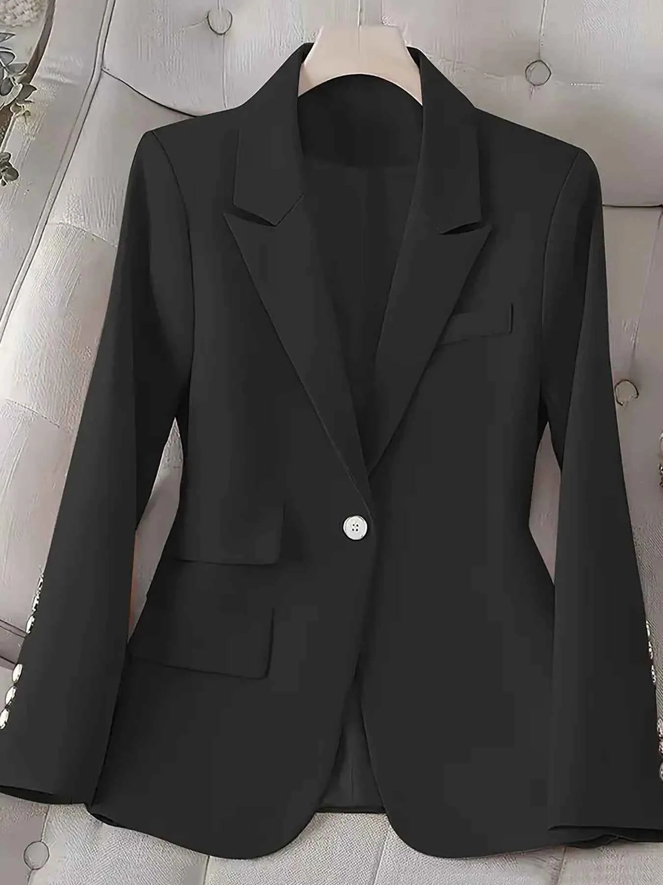 Single-Button Long Sleeve Blazer Black df9ef32df2c24f409acab165bb24bb09-Max-Origin