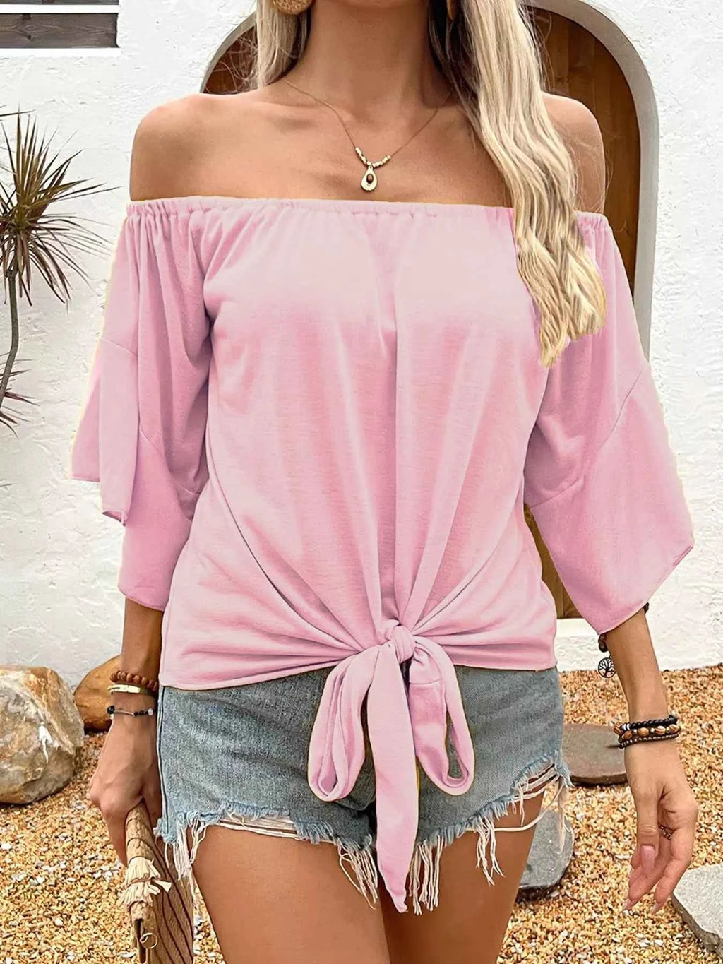 Off-Shoulder Tie-Front T-Shirt dfa6be70b9fd4553a768b371272b409c-Max-Origin