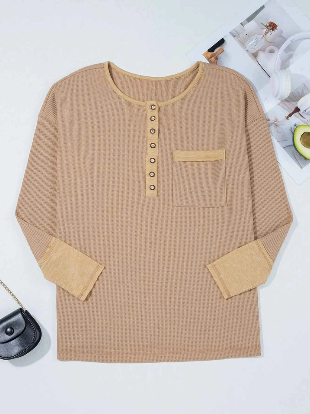 Waffle Textured Tunic Henley Top with Slits dfa93213-393c-4c69-a691-c05b00dd3731-Max-Origin