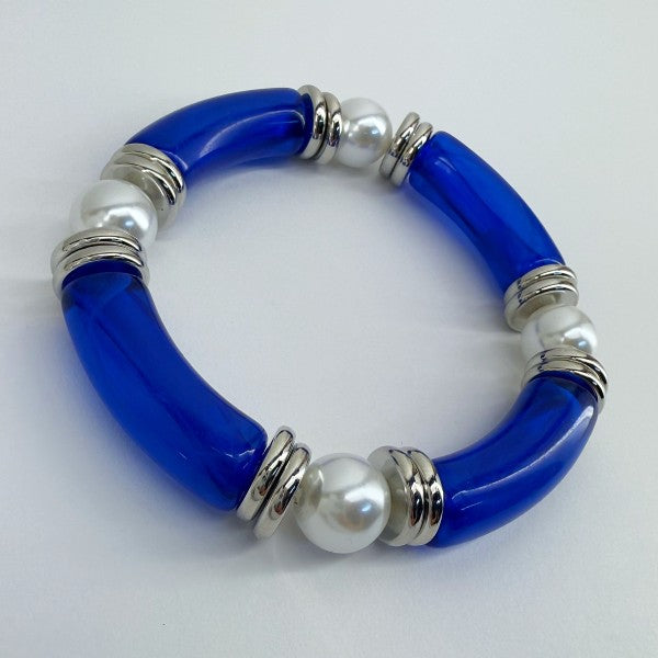 Two Tone Stretchy Bracelet with Pearls dfaa7e1b-9551-4a01-8715-88af85018bbd