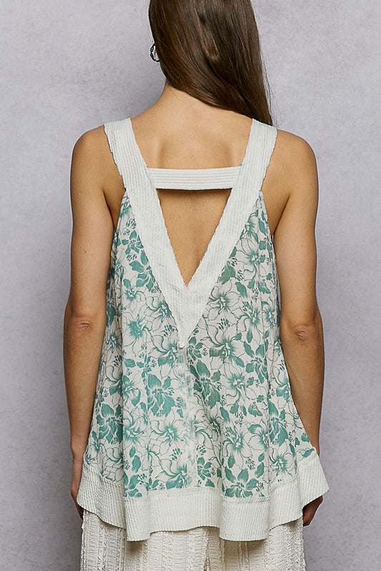 Floral V-Neck Tank with Front Pocket dfad9acb-7dc4-47c6-9789-fd099f9ab507-Max