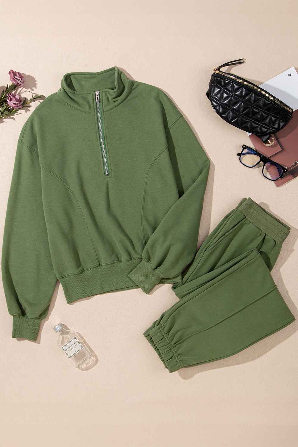 Vineyard Green Half Zip up Pullover Active Top and Joggers Set dfb2f0139a578f0d