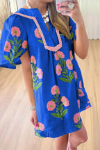 Floral Notched Summer Mini Dress with Striped Trim dfb2f698-5ae4-4777-b71b-a8f96a3306a1-Max-Origin