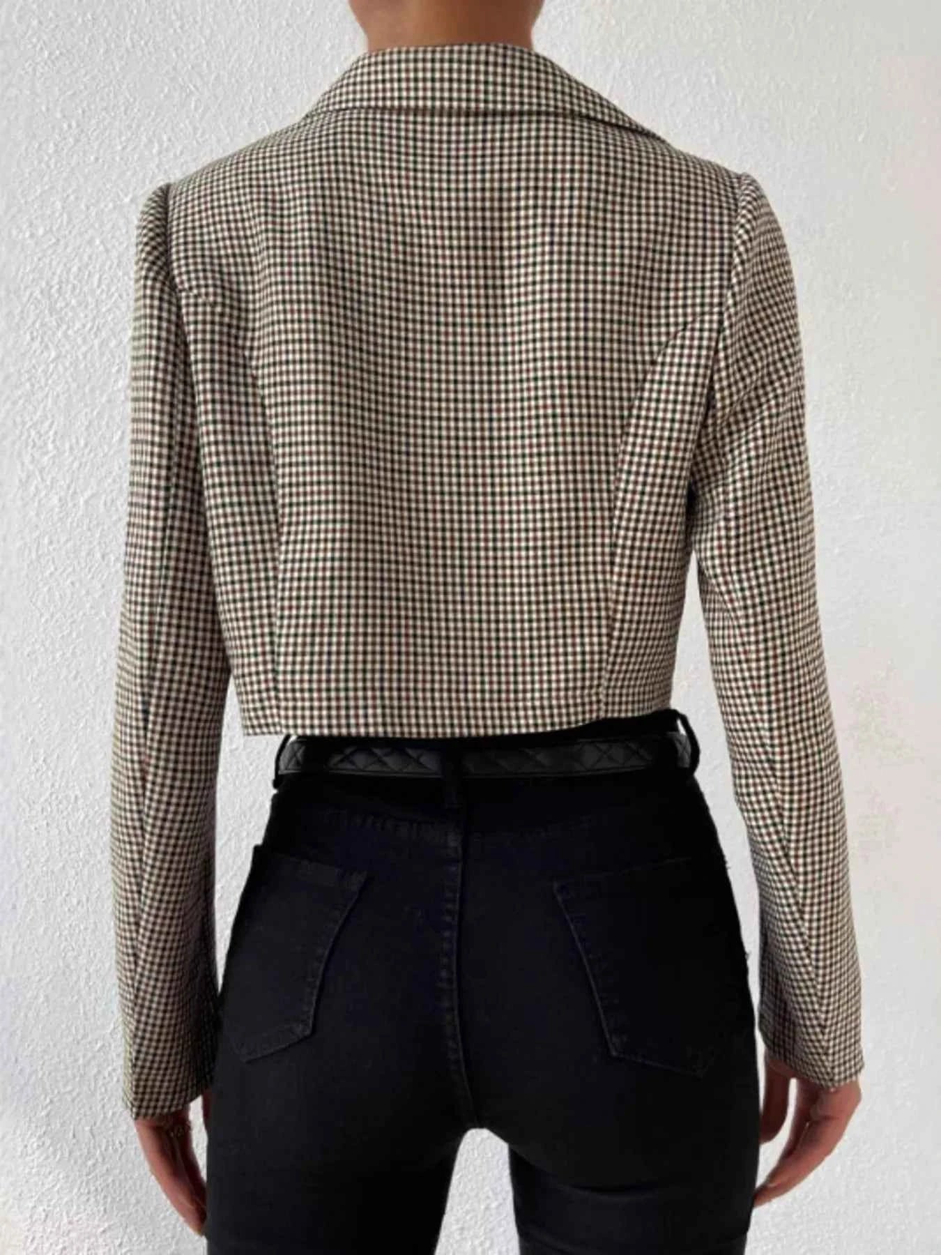 Plaid Lapel Collar Cropped Blazer dfb4377b49e34f6295ce1d7a19eeb492-Max-Origin