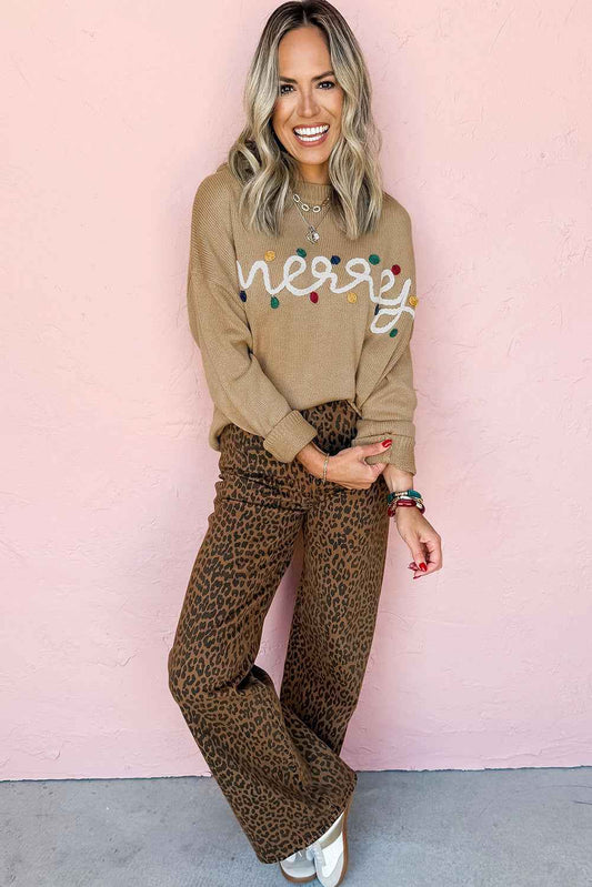 Smoke Gray Merry Colorful Dot Detail Christmas Dolman Sweater dfb6f1e203d83bff