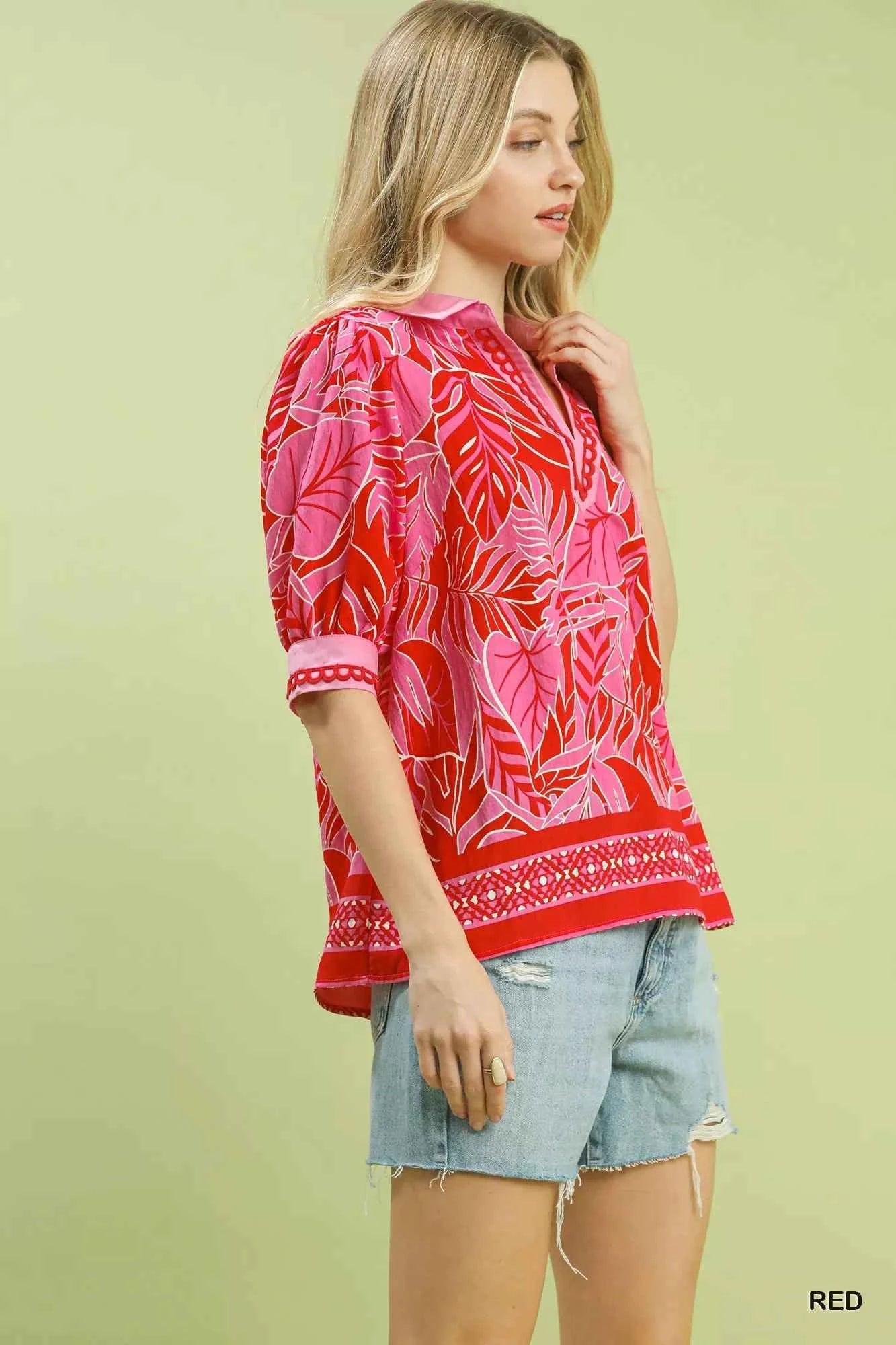 Umgee Tropical Print Puff Sleeve Blouse dfb86d05-1a6c-4942-b7c3-2b35af52c8e4-Max-Origin