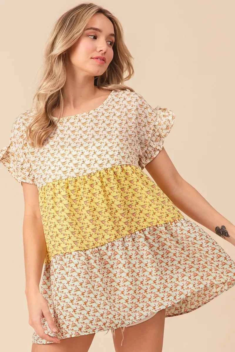 Flroal Printed Woven Color Block and Tiered Top dfc974063abc4c4f91662f3935e8c327-Max-Origin