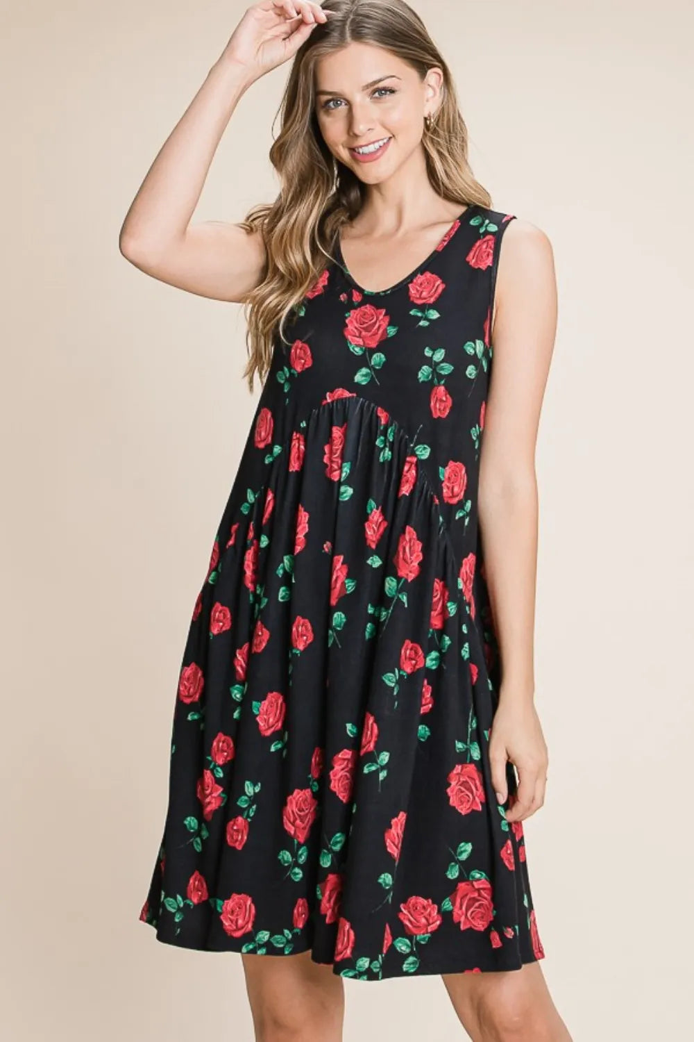 BOMBOM Floral Ruched Tank Dress dfccedb5-a9cb-4f31-beac-8e2a5dcc8cc9-Max