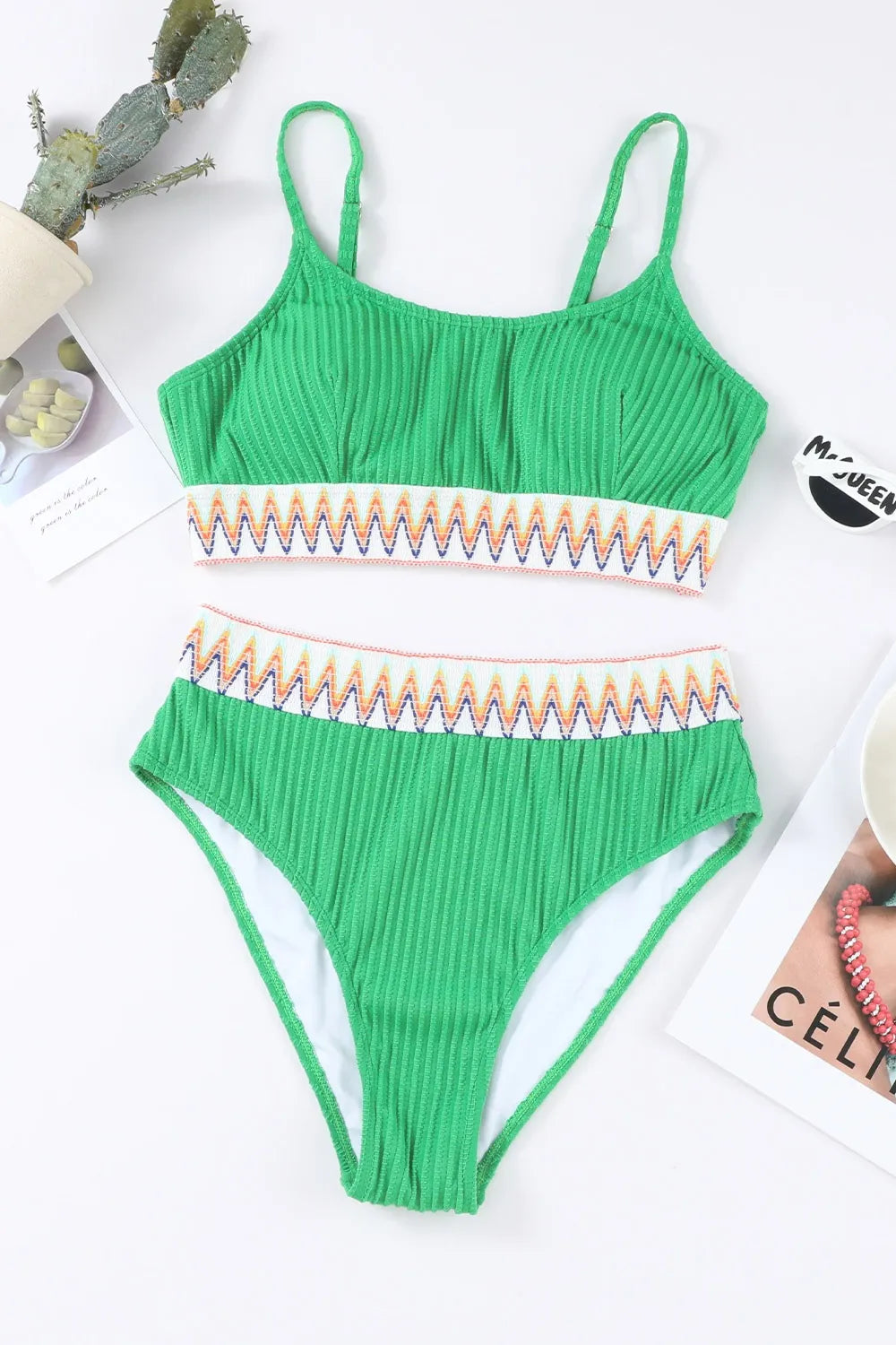 Textured Contrast Banding Bikini High Waist 2pcs Swimsuit dfdc229a-56e7-477b-a1a3-7b4efa86ba0c-Max-Origin