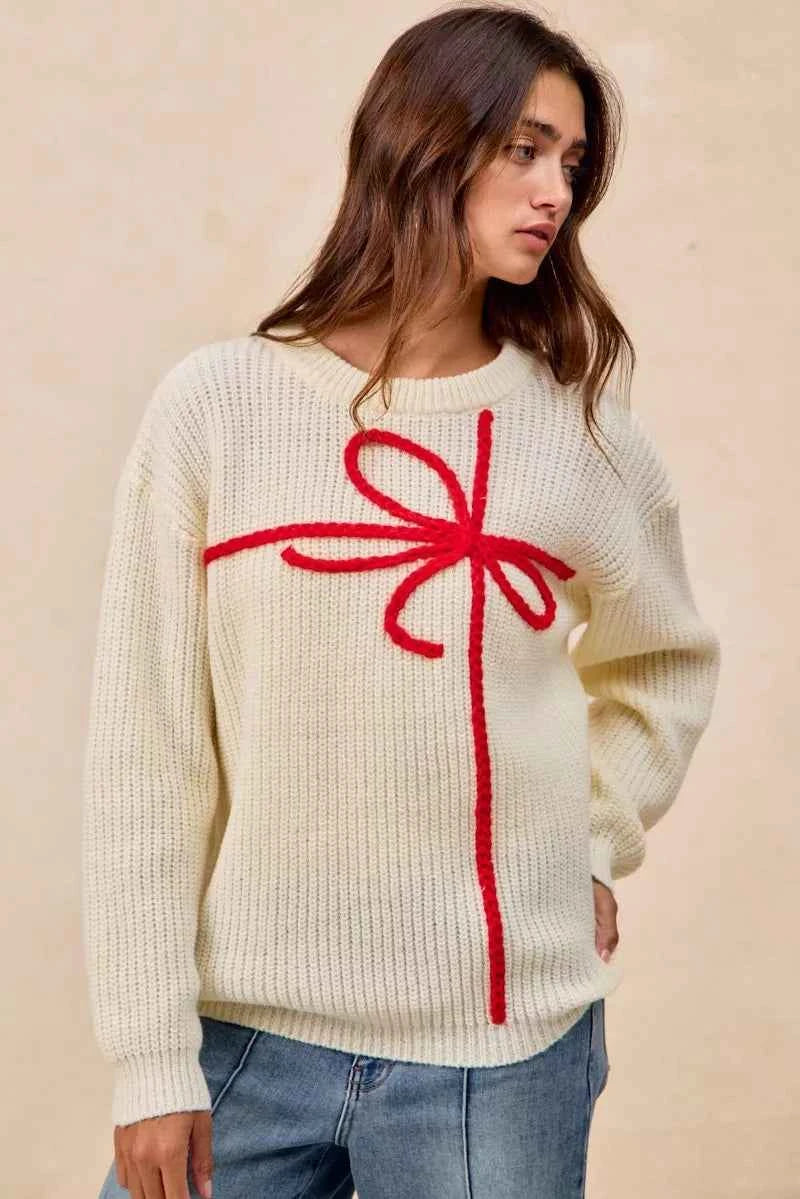 BiBi Christmas Ribbon Bow Embroidery Sweater dfe42b4eb3e54fe39fd3bd78a84c53d0-Max-Origin