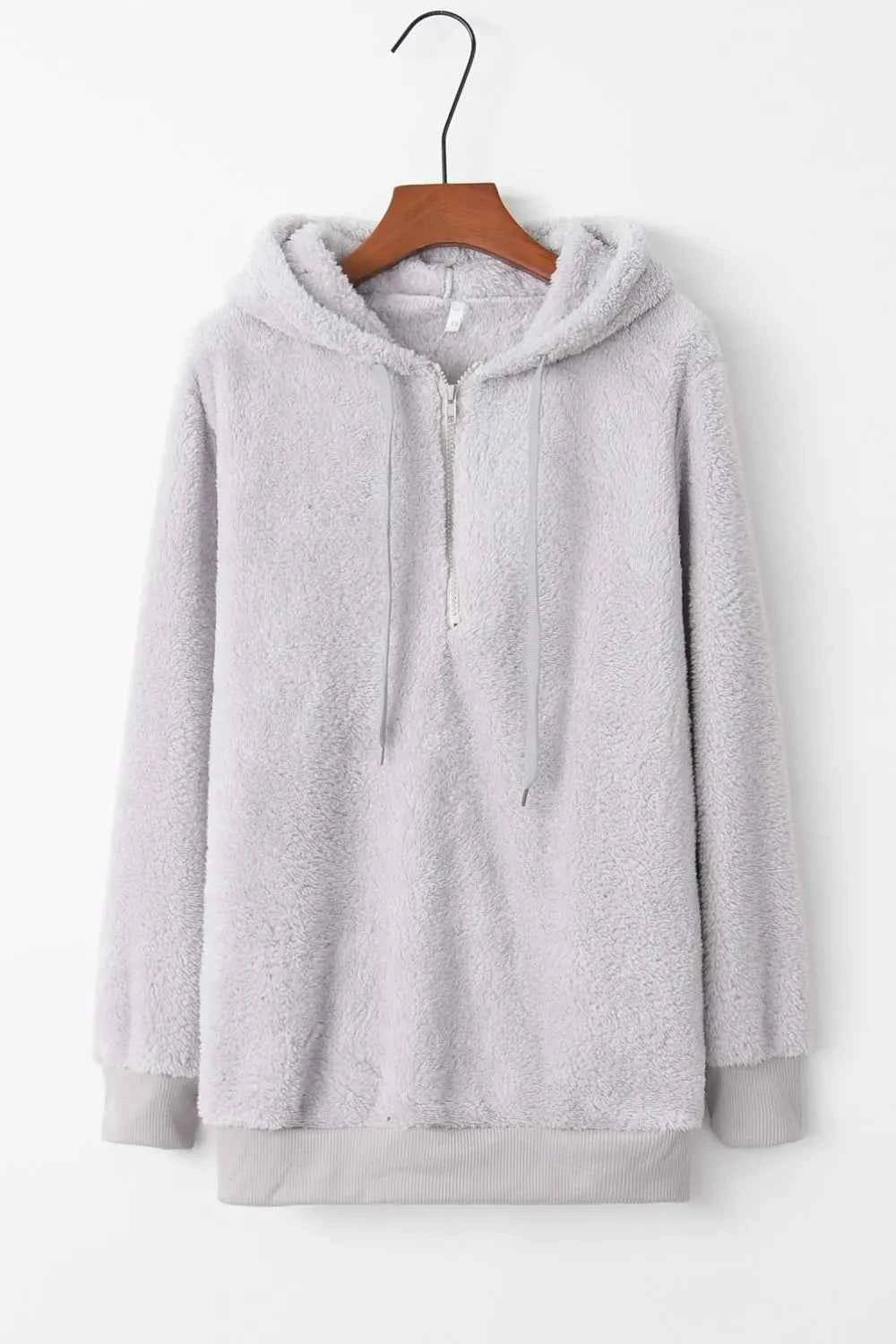 Full Size Quarter-Zip Drawstring Teddy Hoodie dfe43ca3-e389-489b-979f-11f26eedc2f7-Max