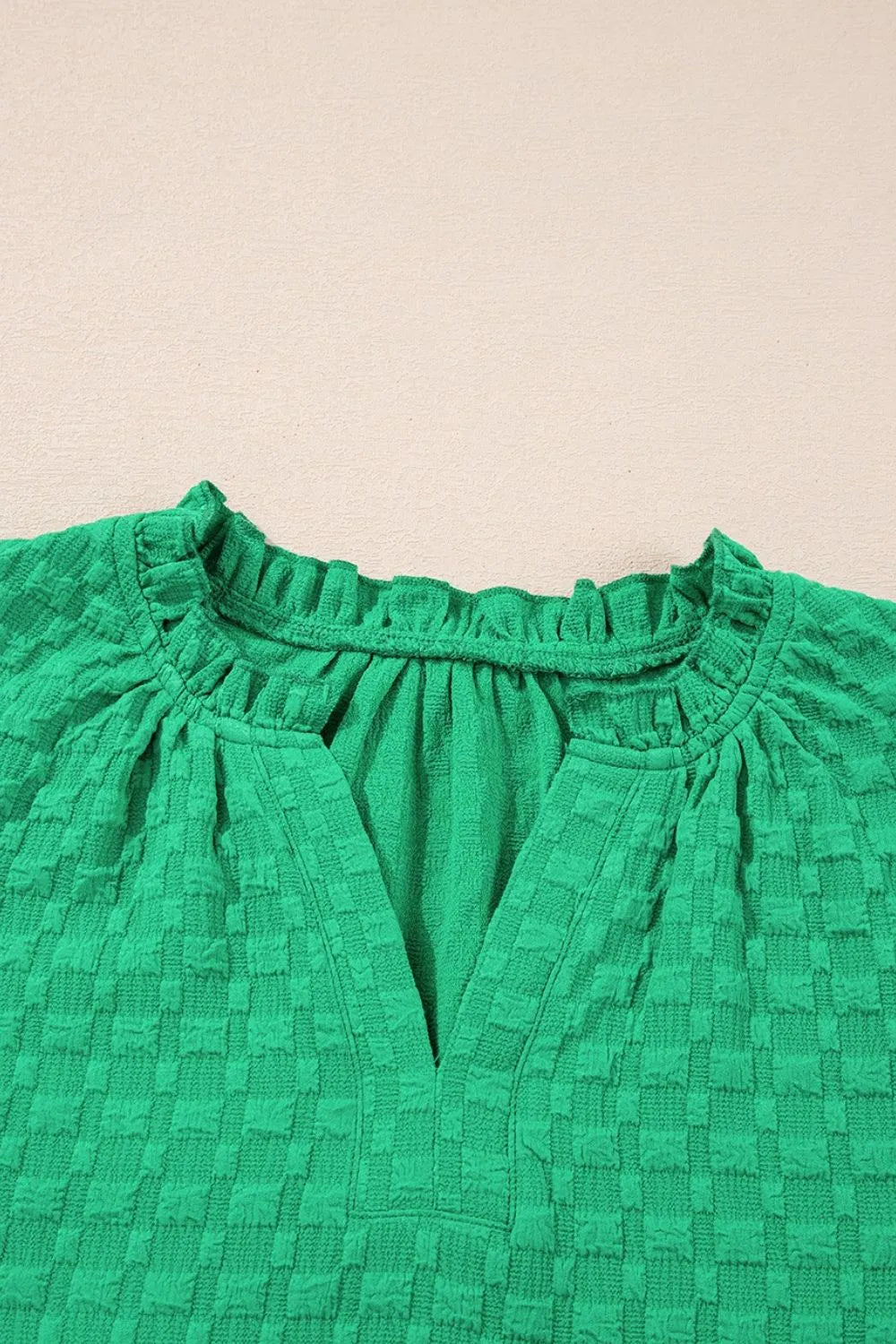 Textured Puff Short Sleeve Notched Top dfe857b8-0ac9-4e93-9598-84a36f7124e7-Max-Origin