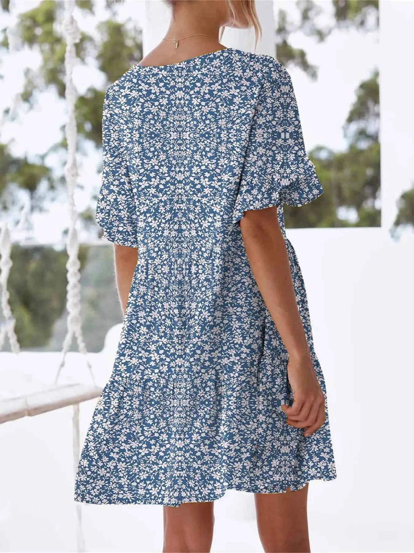 Polka Dot V-Neck Short Sleeve Mini Dress dfe8d58d1da24be399c62de9e216b82f-Max-Origin