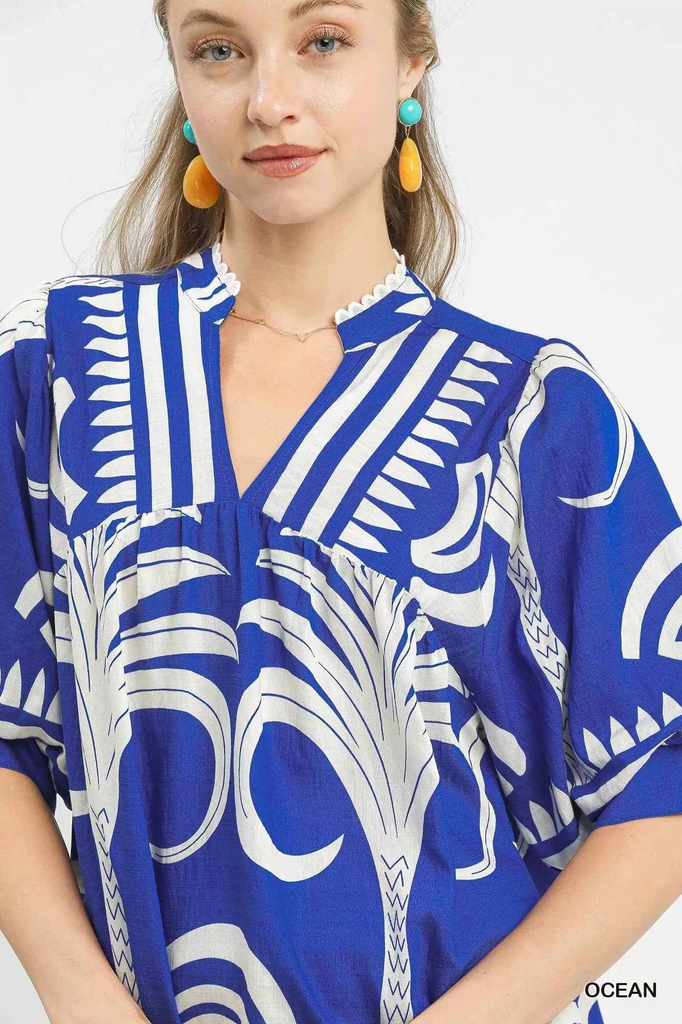Umgee Folk Art Palm Print Puff Sleeve Blouse dff1c9ae-f12c-4b54-a34f-45043954113d-Max-Origin
