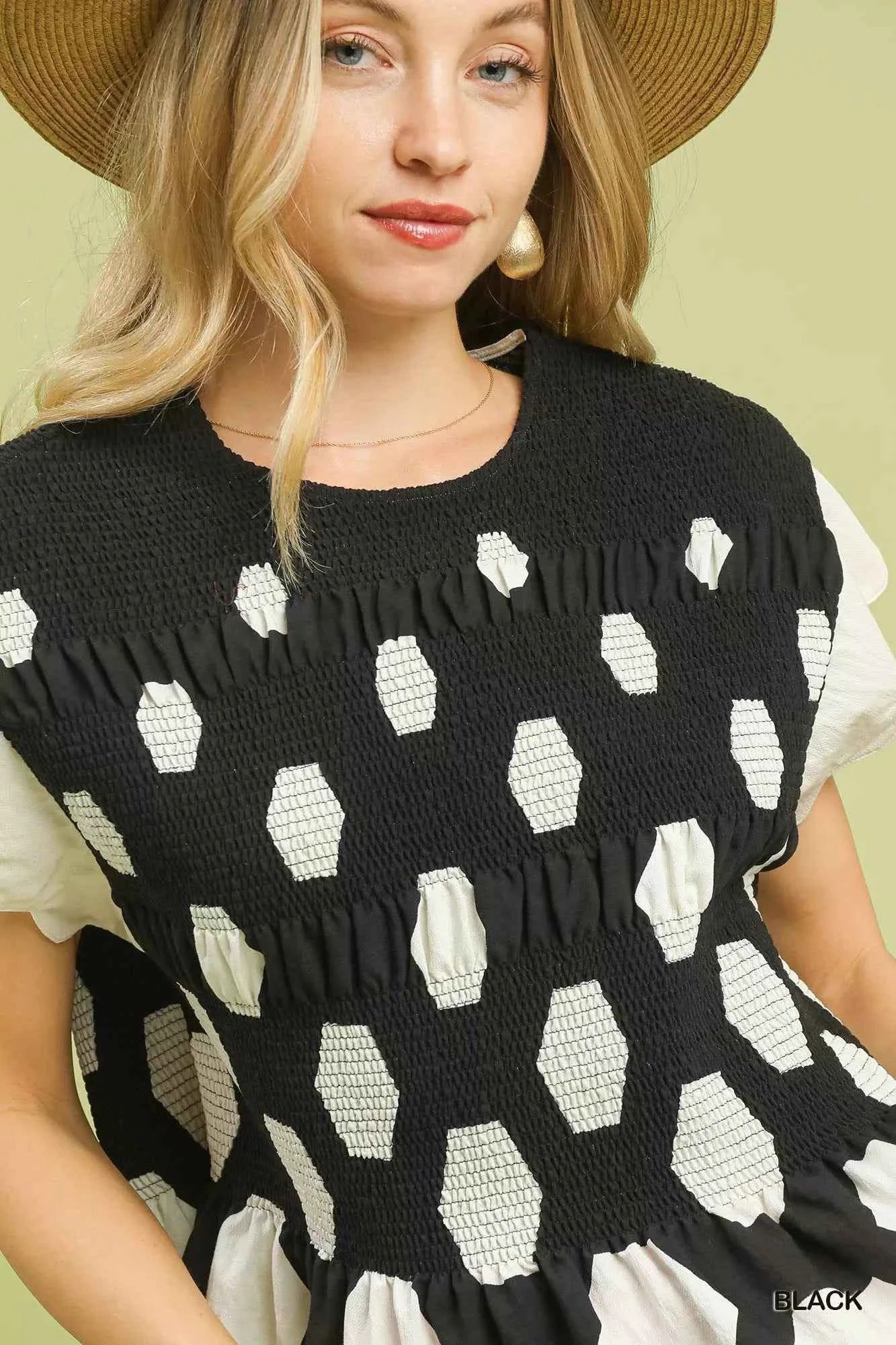 Umgee Hexagon Print Peplum Top e007fbf8-a51d-4f40-8f0b-fe0a3b944406-Max-Origin