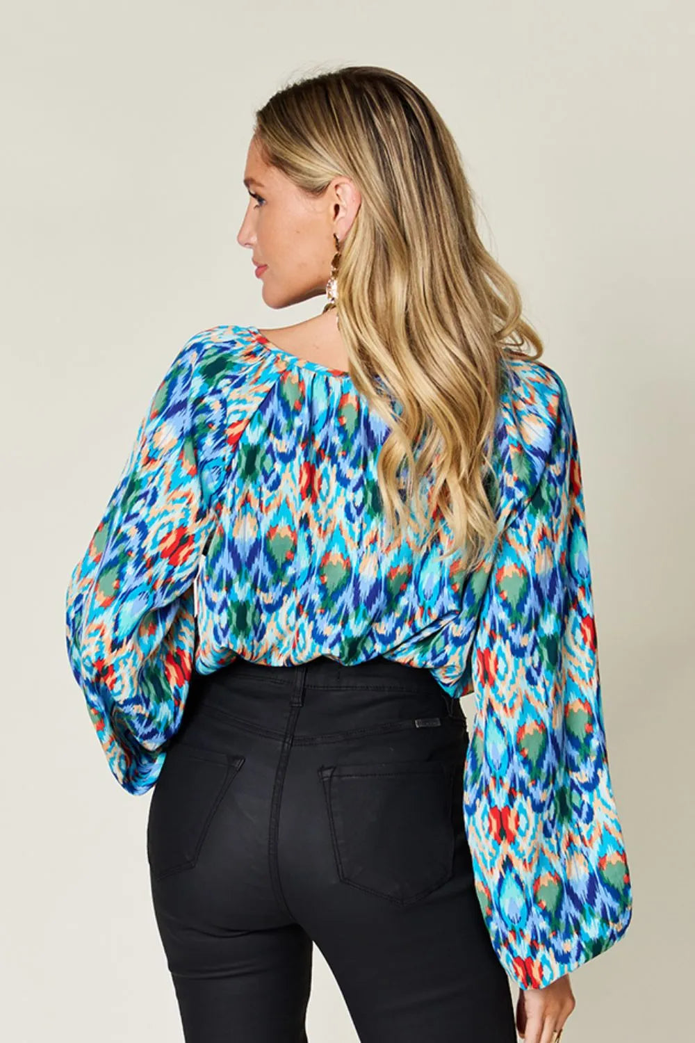 Double Take Full Size Printed Balloon Sleeve Blouse e00ab93d-094d-4309-aef6-5fd10f894fb2-Max