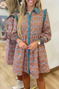 Orange Boho Floral Contrast Collared Shirt Mini Dress Orange 100%Cotton e00ac13ae7dc41d8