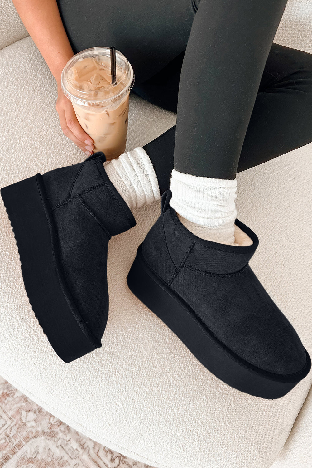 Black Faux Fur Lined Suede Ankle Snow Boots Black e00b3ed168eb522e