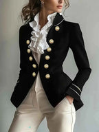 Decorative Button Hight-Low Blazer with Cuff Trim Black e00f0fa01fc24281a43137dcf3ca6f63-Max-Origin