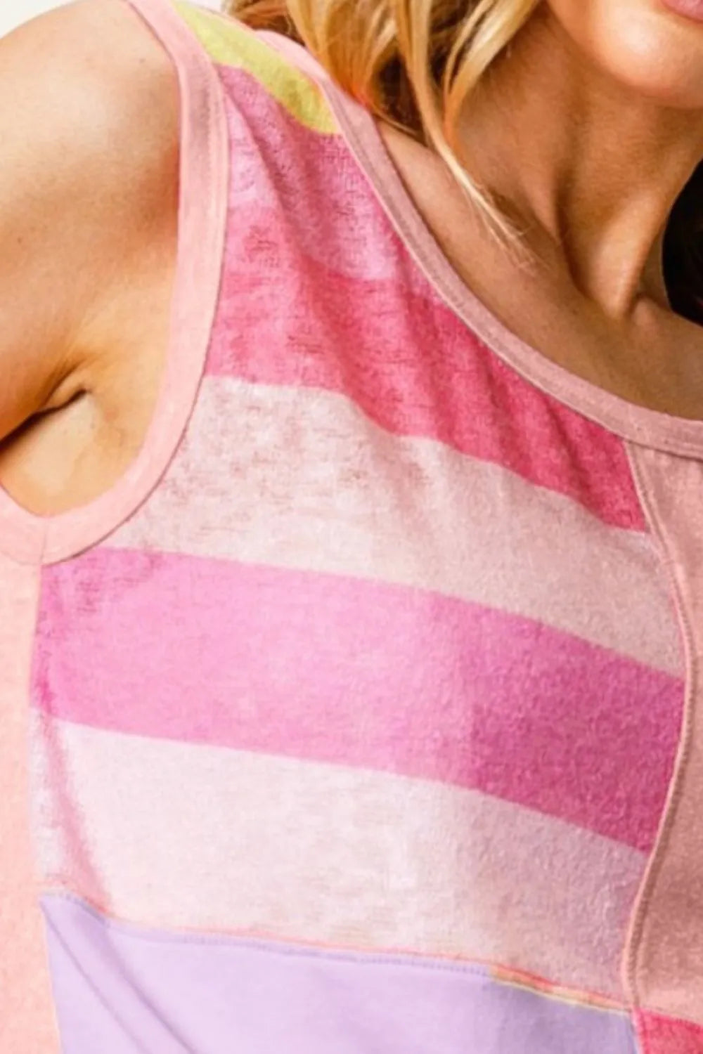 BiBi Color Block & Striped Round Neck Tank e0128df7-11bf-4ed1-b428-b43e096d5fa6-Max
