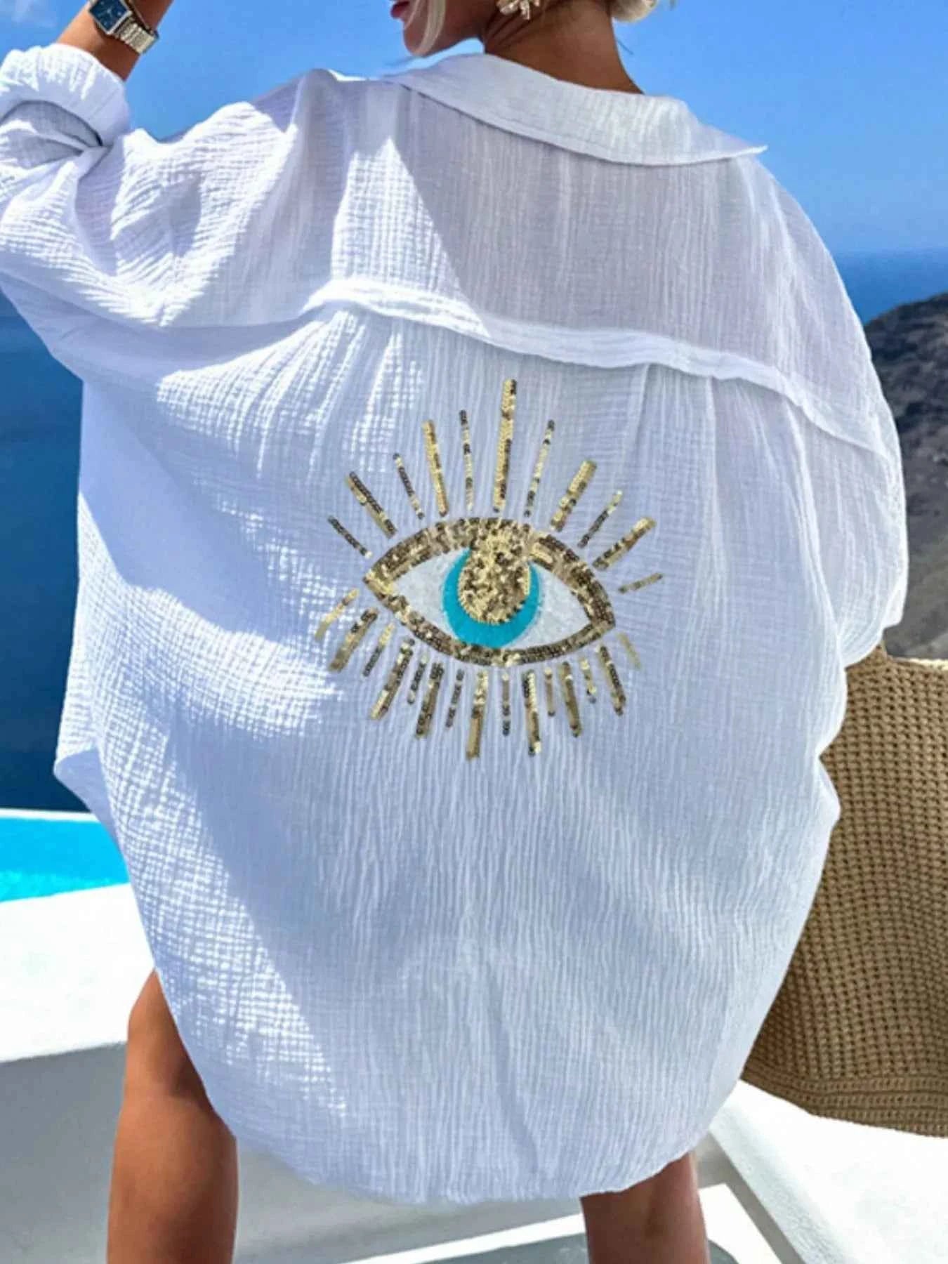 Evil Eye Embroidered Oversized Shirt White e01803e2-ac2c-4305-a97b-6f5594a1d029-Max-Origin