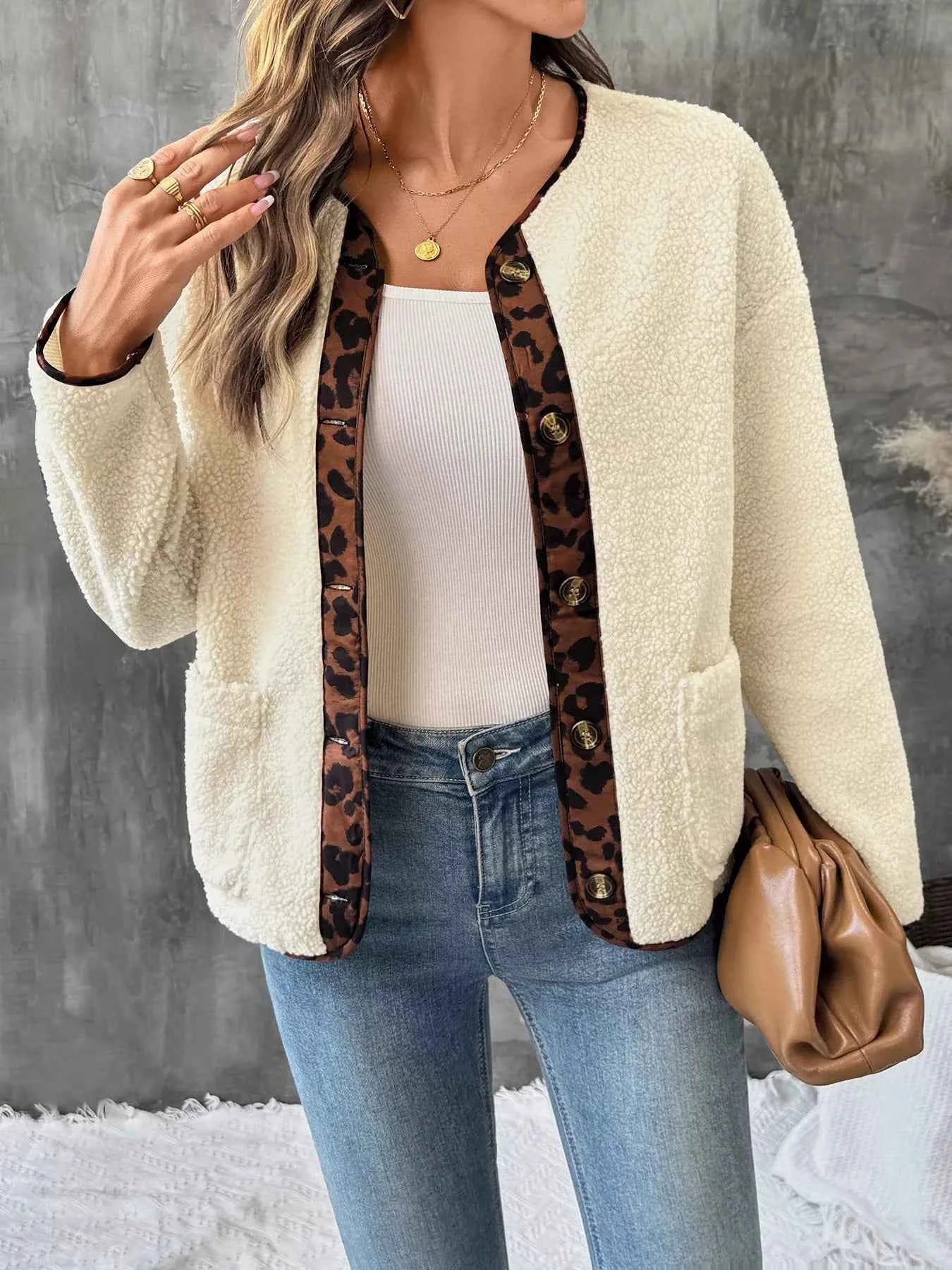 Leopard Trim Button Up Jacket e01af9ec2c654c308c289db2d2905e2d-Max-Origin