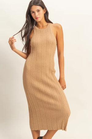 Round Neck Bodycon Ribbed Knit Dress DARK TAUPE e02c4459161242ccb9379283937de81e-Max-Origin