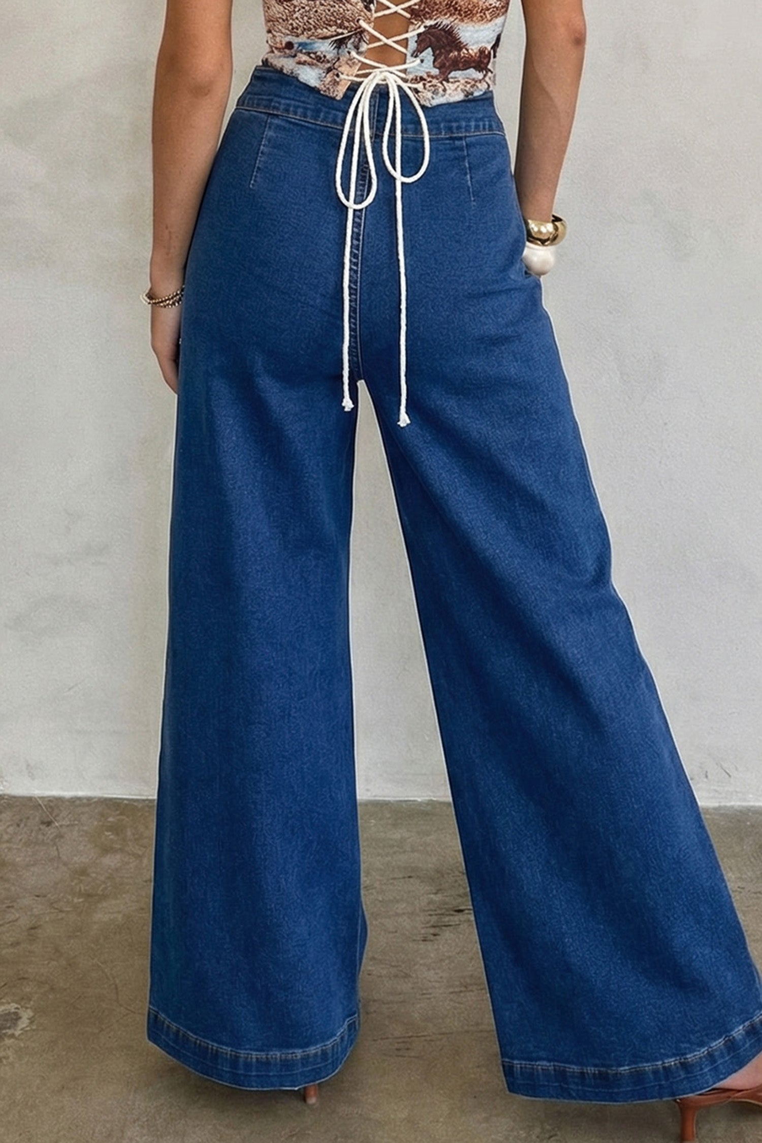Sail Blue Hardware Decor Patched Pockets Wide Leg Denim Pants e02c95741bbbaa99