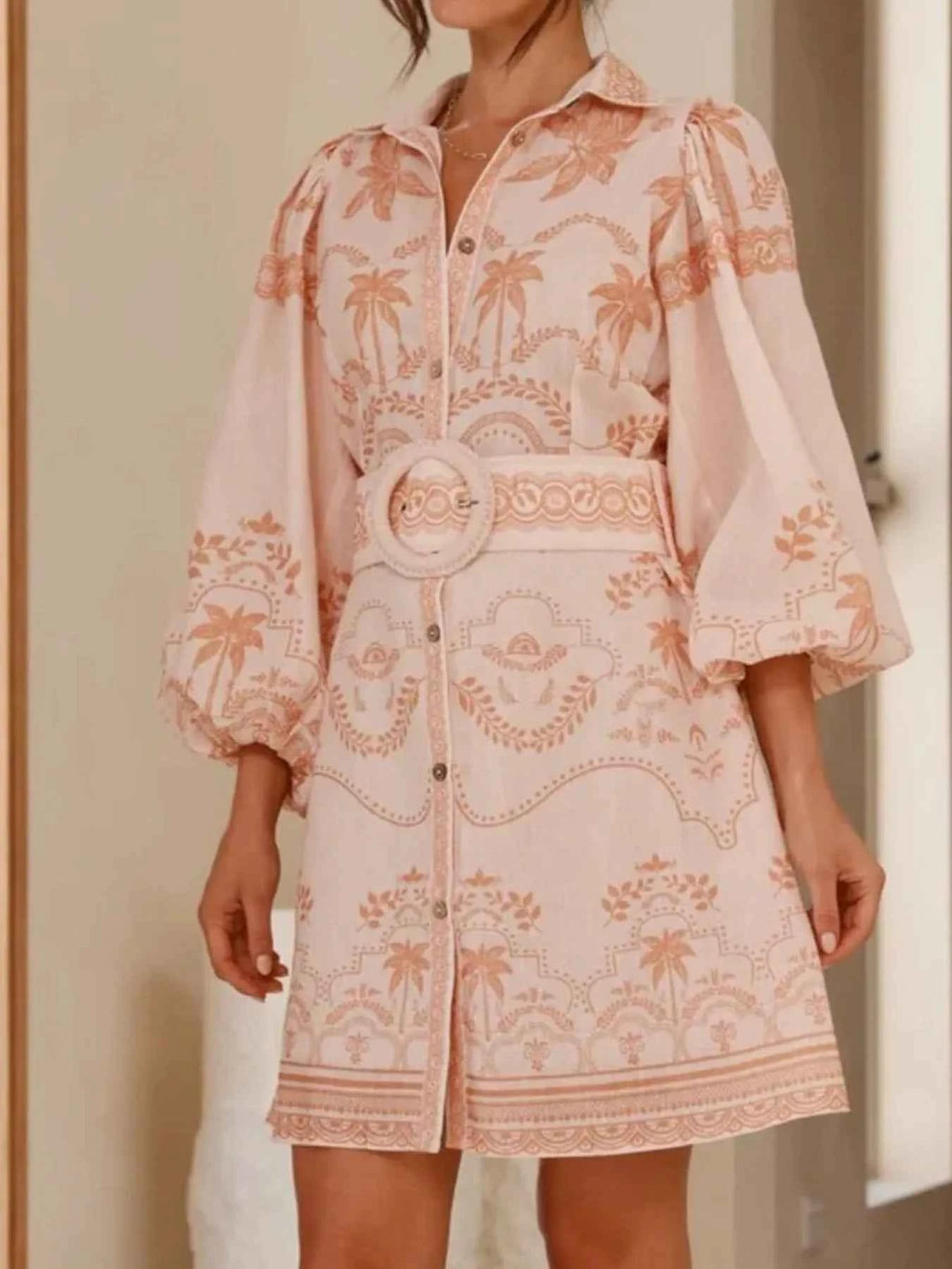 Printed Button Down Shirt Dress with Belt e030a132-f79c-42f4-809d-52a146ecbb43-Max-Origin