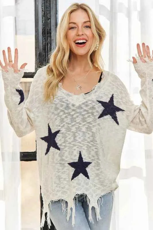 ADORA Distressed Star Sweater Top OFF WHITE e03120d3c941480aac41b1178599bcb9-Max-Origin