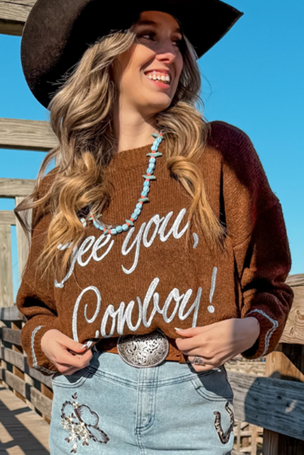 Peach Blossom Letter Embroidered Graphic Sweater e03422aa68149938