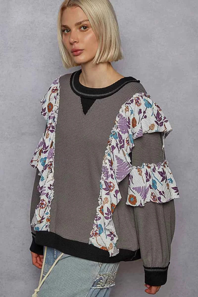 POL Round Neck Sweater with Floral Ruffle Detail e037932e-19d2-47b4-bf46-8bbf7ed33753-Max-Origin