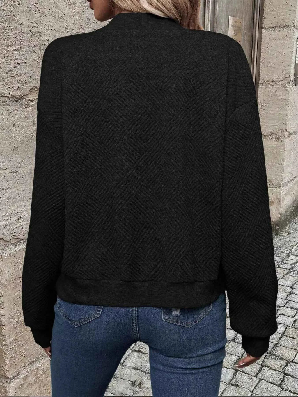 Zip-Up Textured Long Sleeve Jacket e038e4b8a1514c92af2261fc00040803-Max-Origin