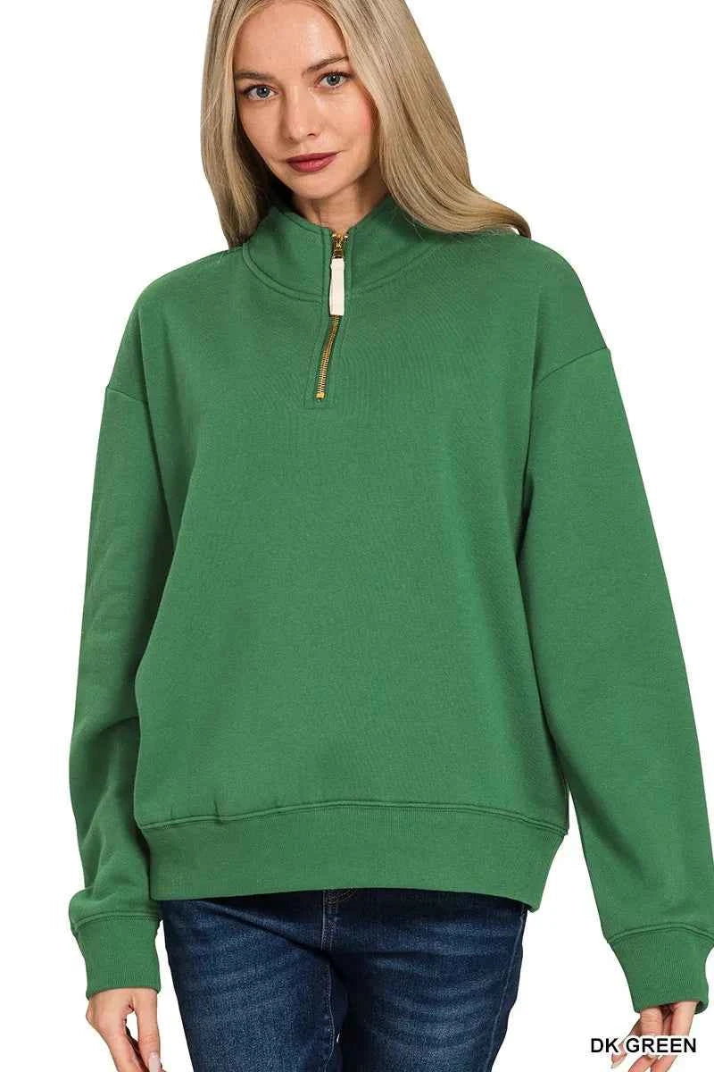 Zenana Fleece Half Zip Sweatshirt