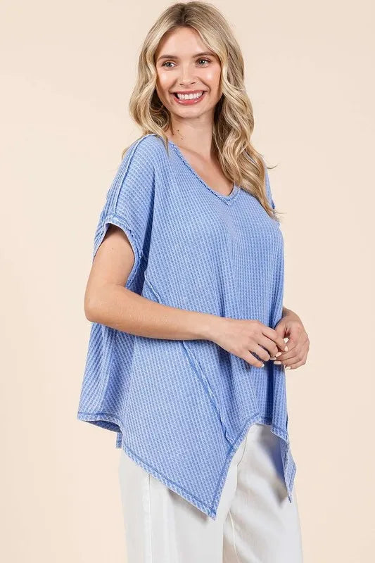 Mittoshop Mineral Wash Waffle Knit Pointed Hem Oversized Top e045ab33-fef2-474a-8f47-a654857fe09c-Max