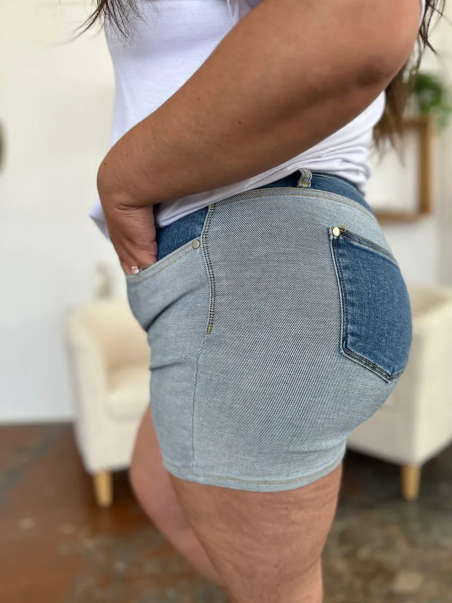 Judy Blue Full Size Color Block Denim Shorts e04a4fb5-5998-4f3a-8698-6bf1def344f5-Max