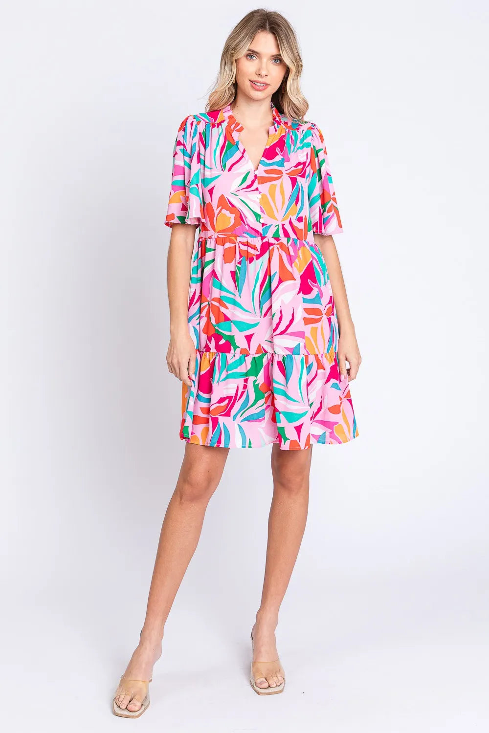 GeeGee Printed Short Sleeve Ruffle Hem Dress e04bb4cc-d390-464b-a11a-c4db000c952d-Max